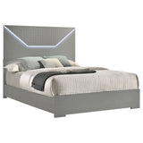 Ives Queen Panel Bed LED Headboard Grey High Gloss - Tampa Furniture Outlet