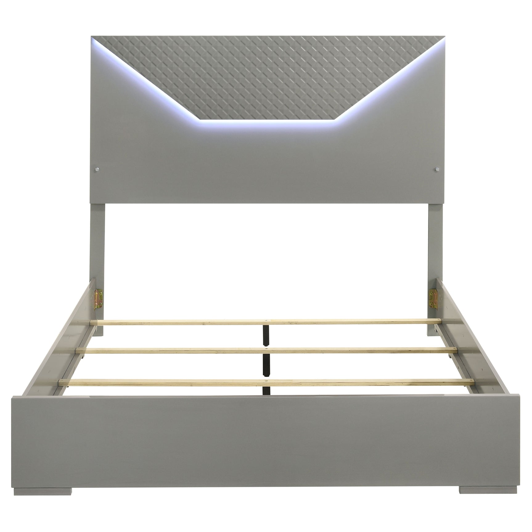 Ives Queen Panel Bed LED Headboard Grey High Gloss - Tampa Furniture Outlet