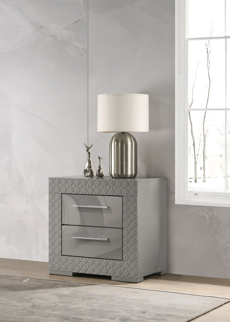 Ives 2-drawer Nightstand Bedside Table Grey High Gloss - Tampa Furniture Outlet