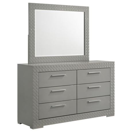 Tampa Furniture Outlet - Coaster - Ives 6-drawer Dresser and Mirror Grey High Gloss - 224973M