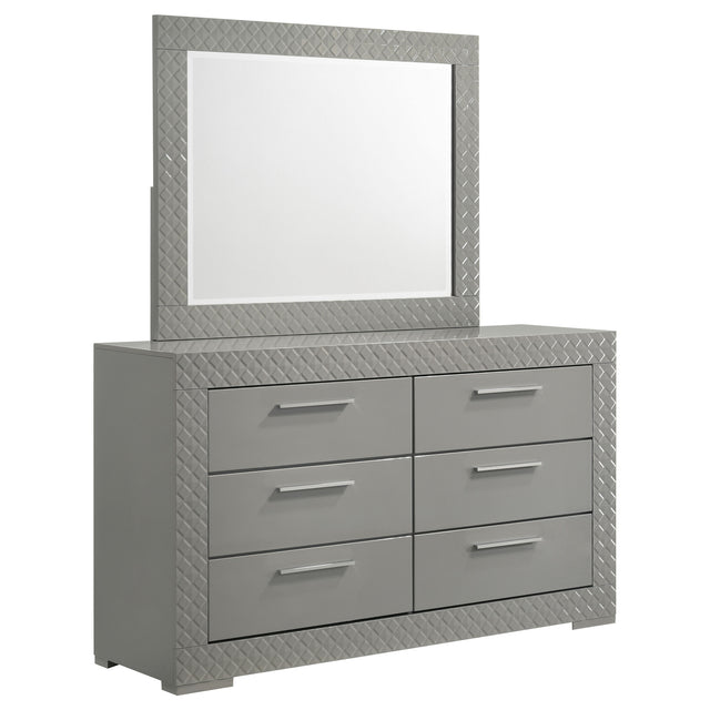Tampa Furniture Outlet - Coaster - Ives 6-drawer Dresser and Mirror Grey High Gloss - 224973M