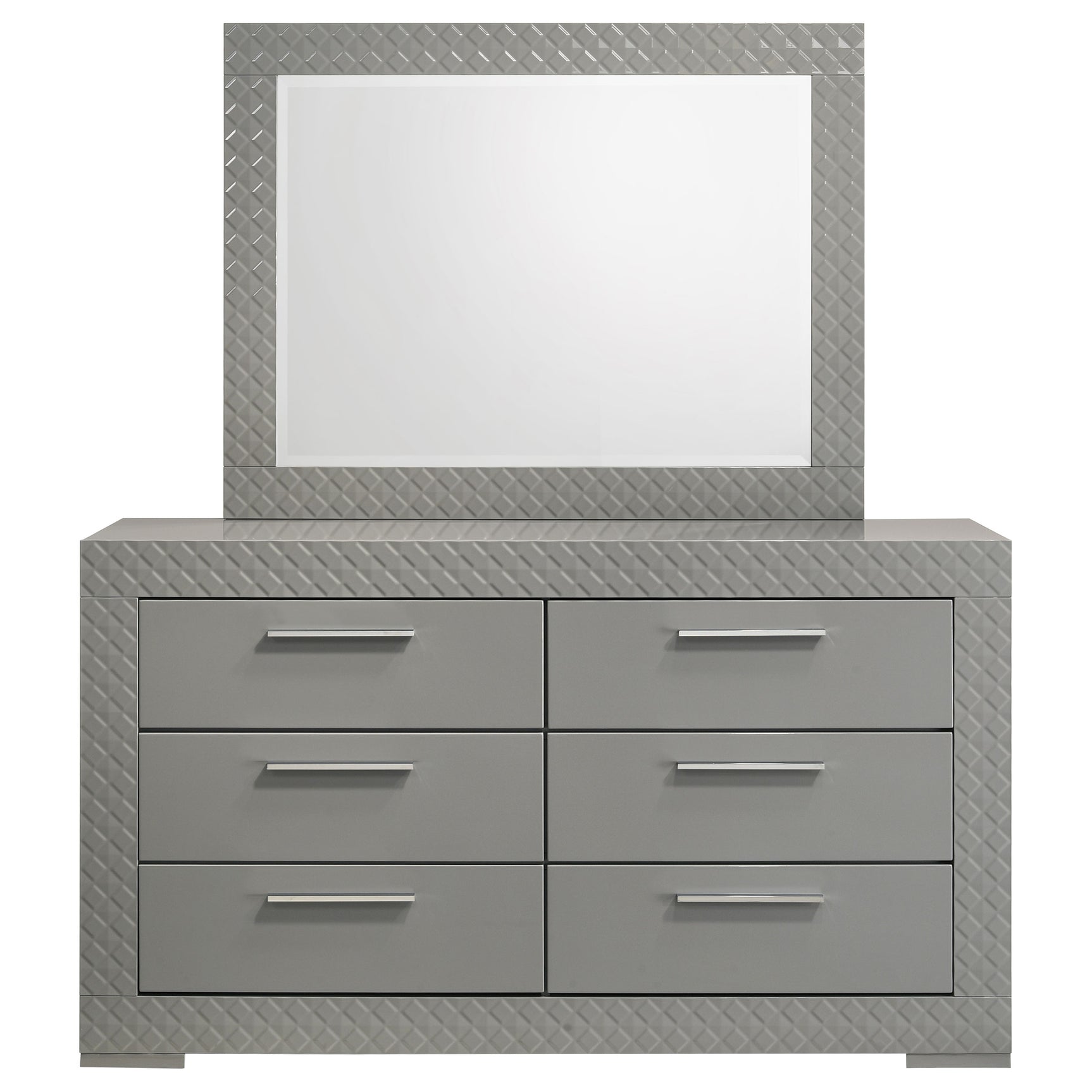 Ives 6-drawer Dresser and Mirror Grey High Gloss - Tampa Furniture Outlet