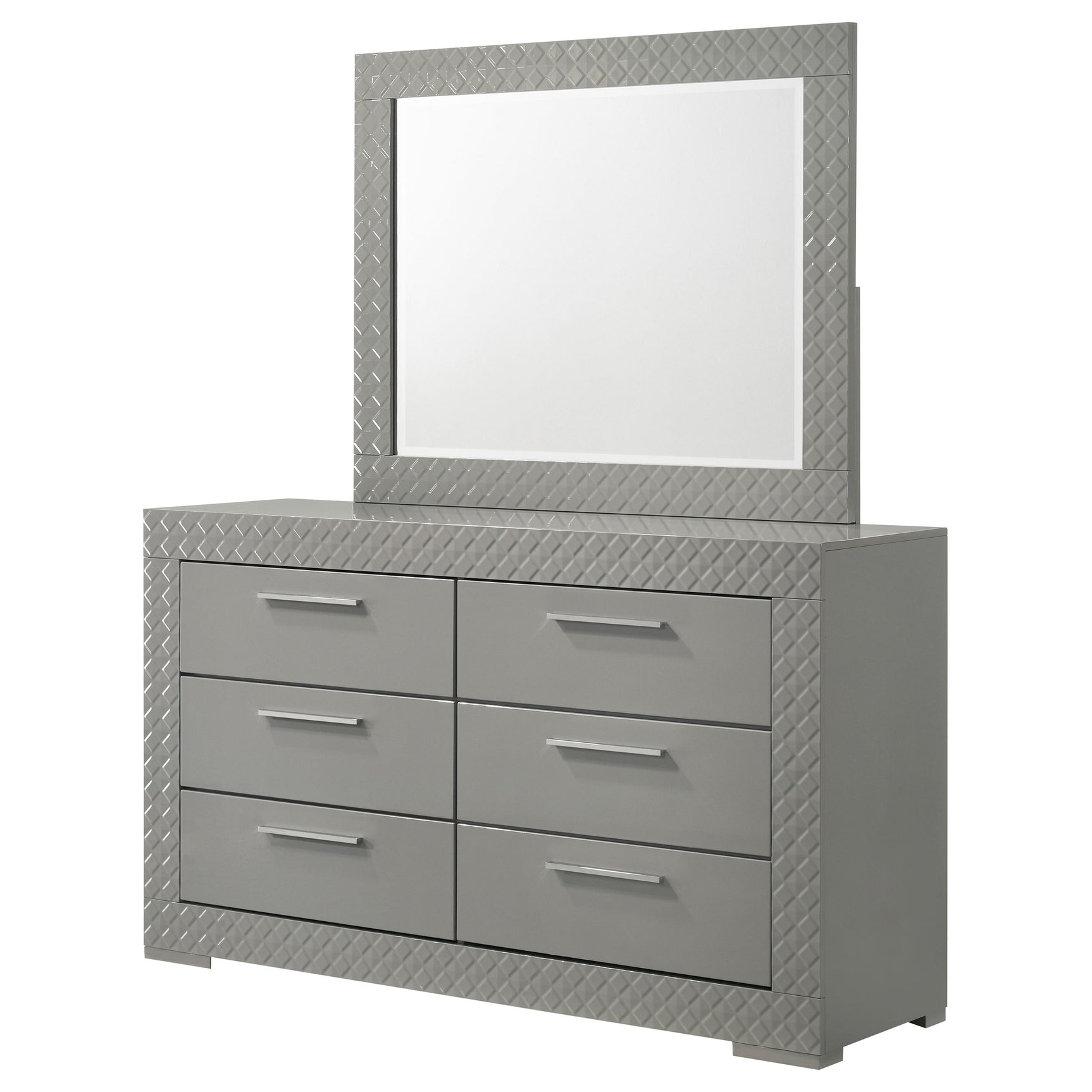 Ives 6-drawer Dresser and Mirror Grey High Gloss - Tampa Furniture Outlet