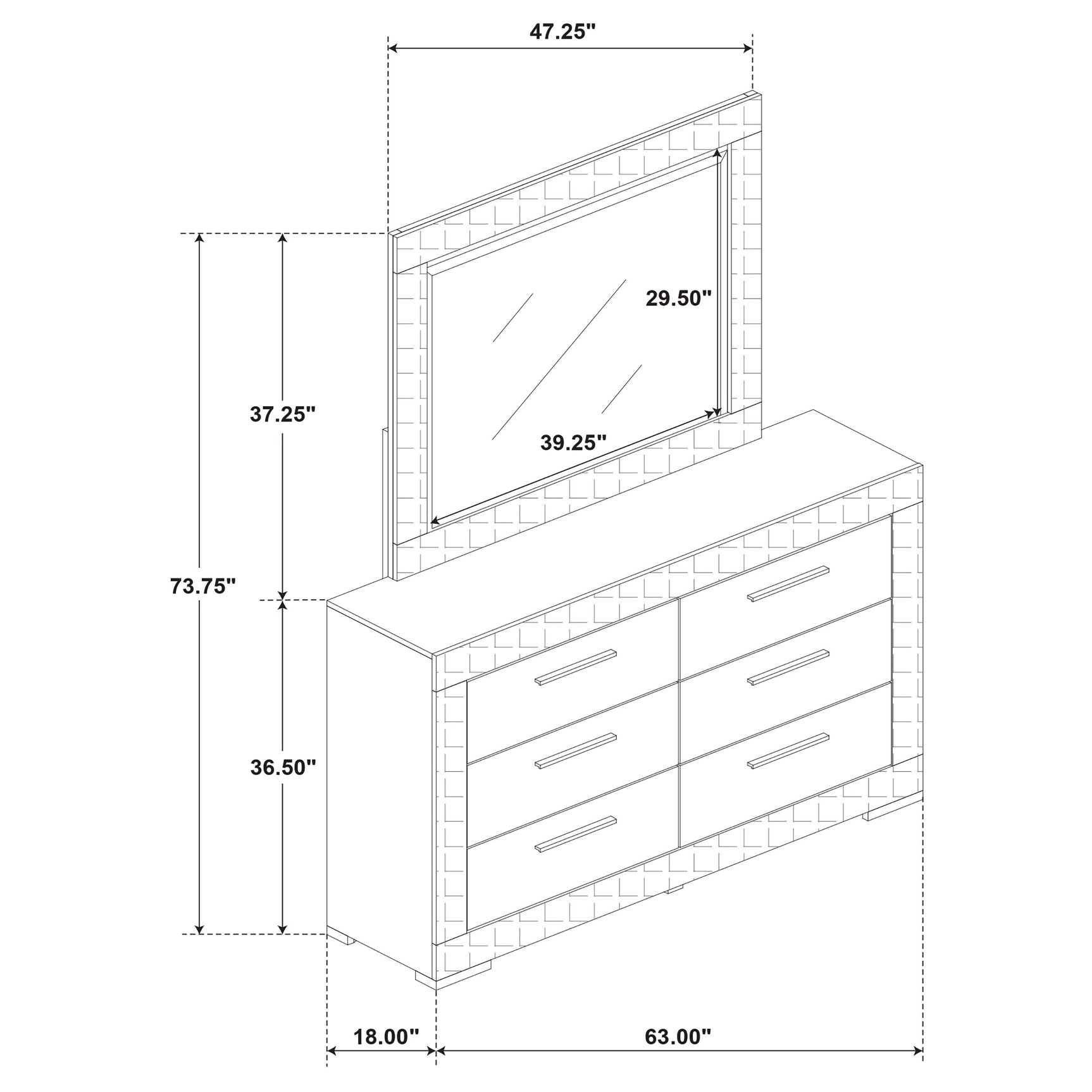Ives 6-drawer Dresser and Mirror Grey High Gloss - Tampa Furniture Outlet