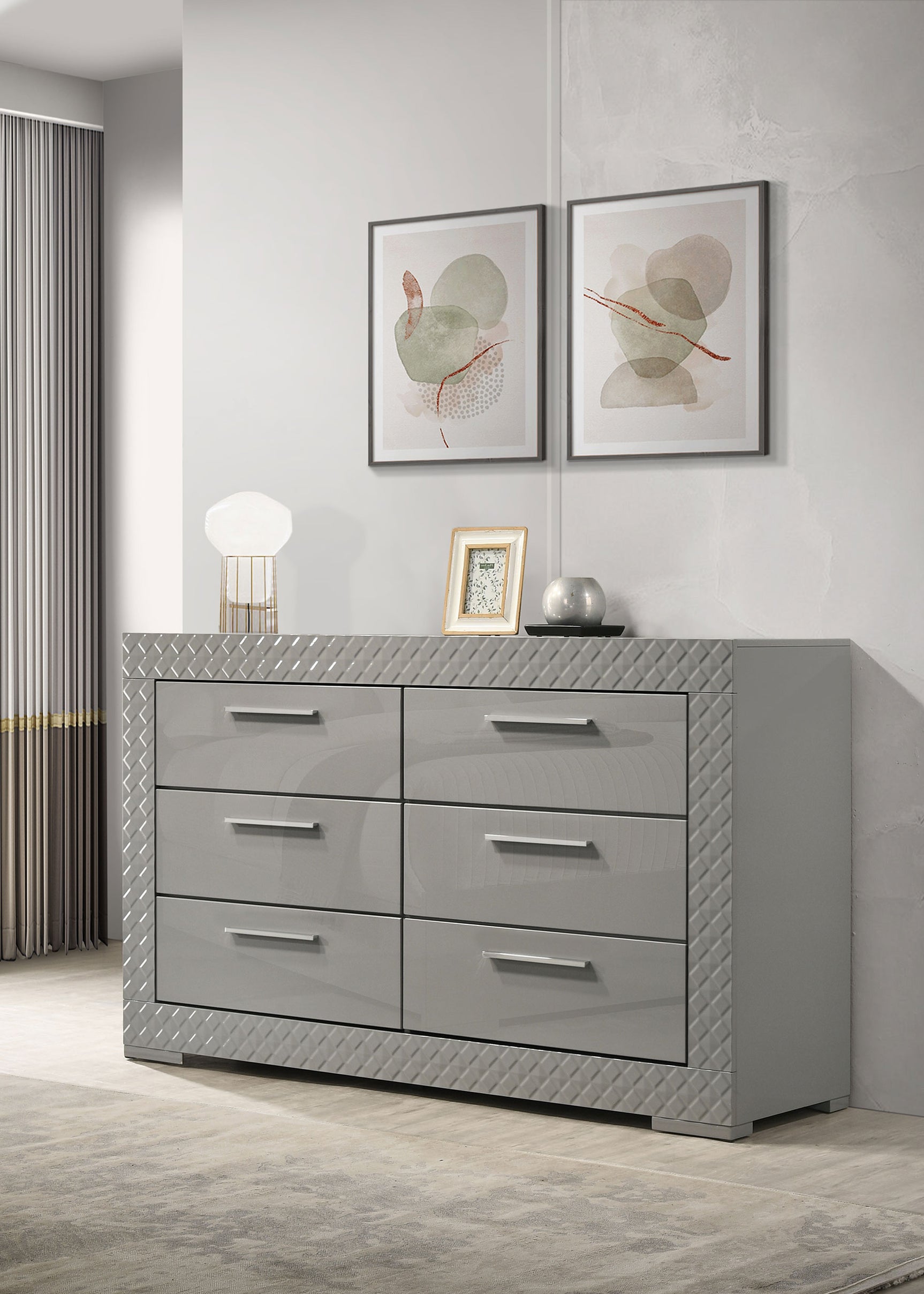 Ives 6-drawer Dresser Cabinet Grey High Gloss - Tampa Furniture Outlet