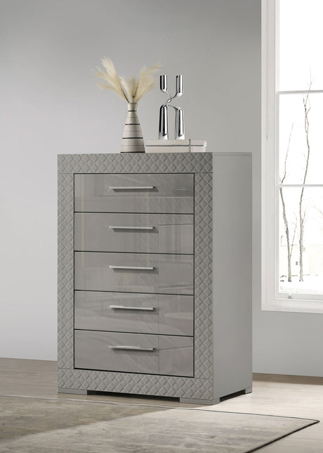 Ives 5-drawer Bedroom Chest of Drawers Grey High Gloss - Tampa Furniture Outlet