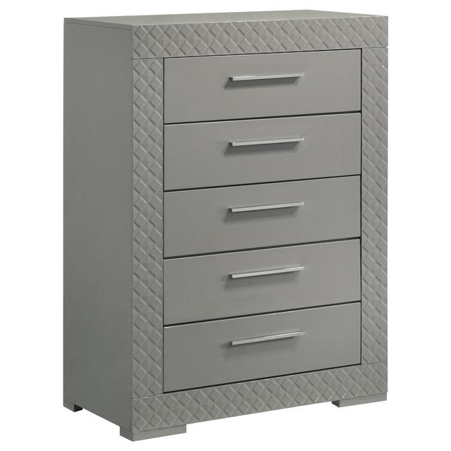 Tampa Furniture Outlet - Coaster - Ives 5-drawer Bedroom Chest of Drawers Grey High Gloss - 224975