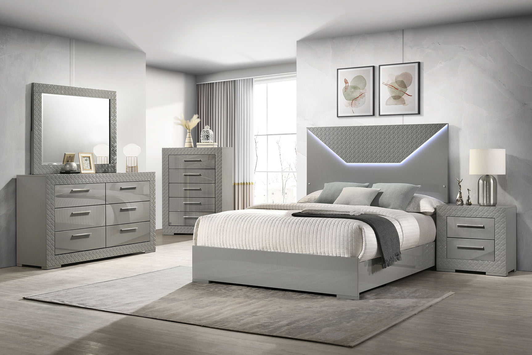 Ives 5-drawer Bedroom Chest of Drawers Grey High Gloss - Tampa Furniture Outlet