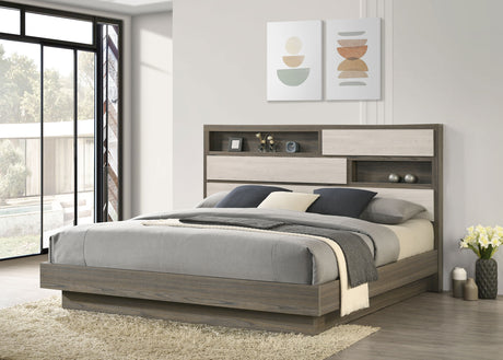 Fenwick Eastern King Bed Bookcase Headboard Grey Oak - Tampa Furniture Outlet