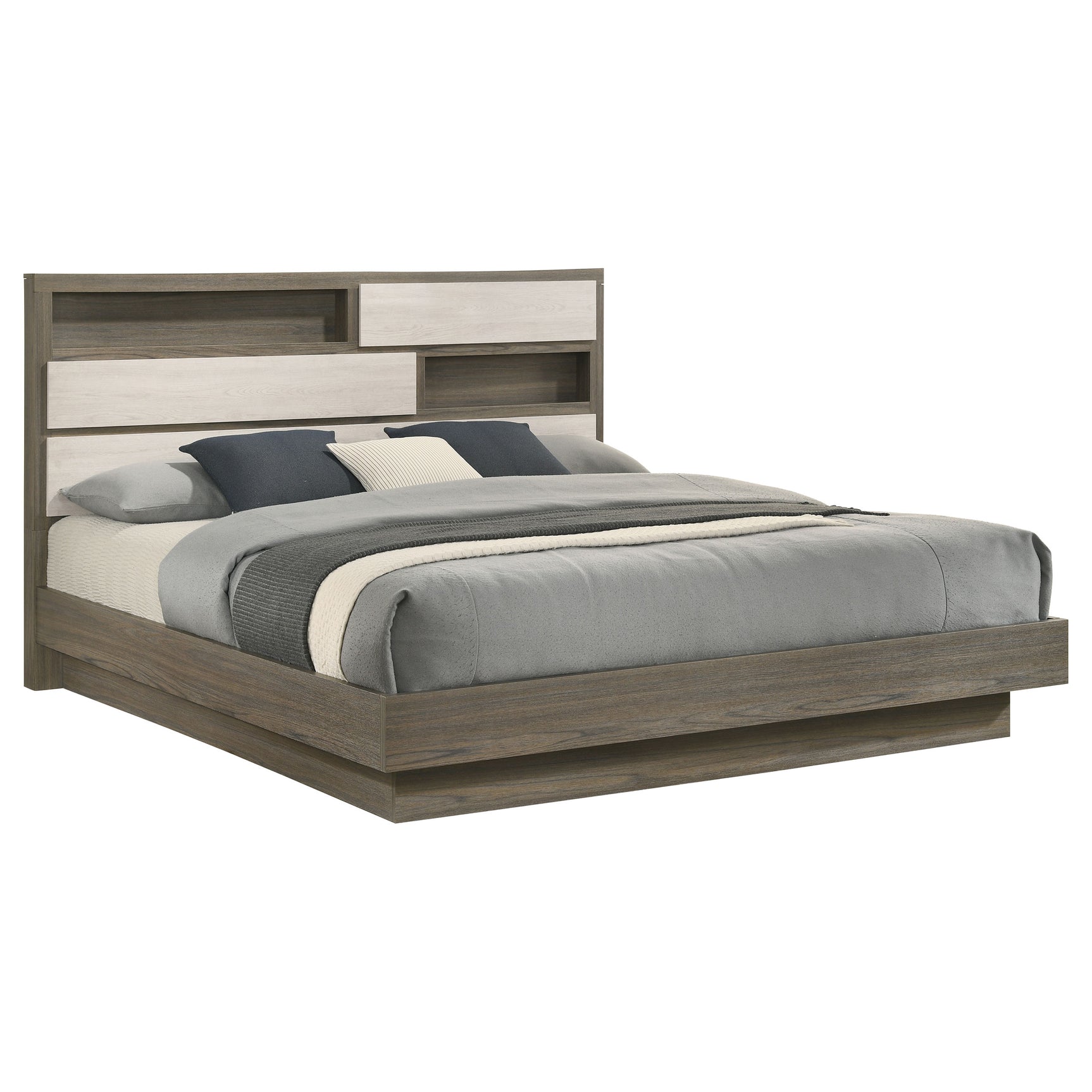 Fenwick Eastern King Bed Bookcase Headboard Grey Oak - Tampa Furniture Outlet