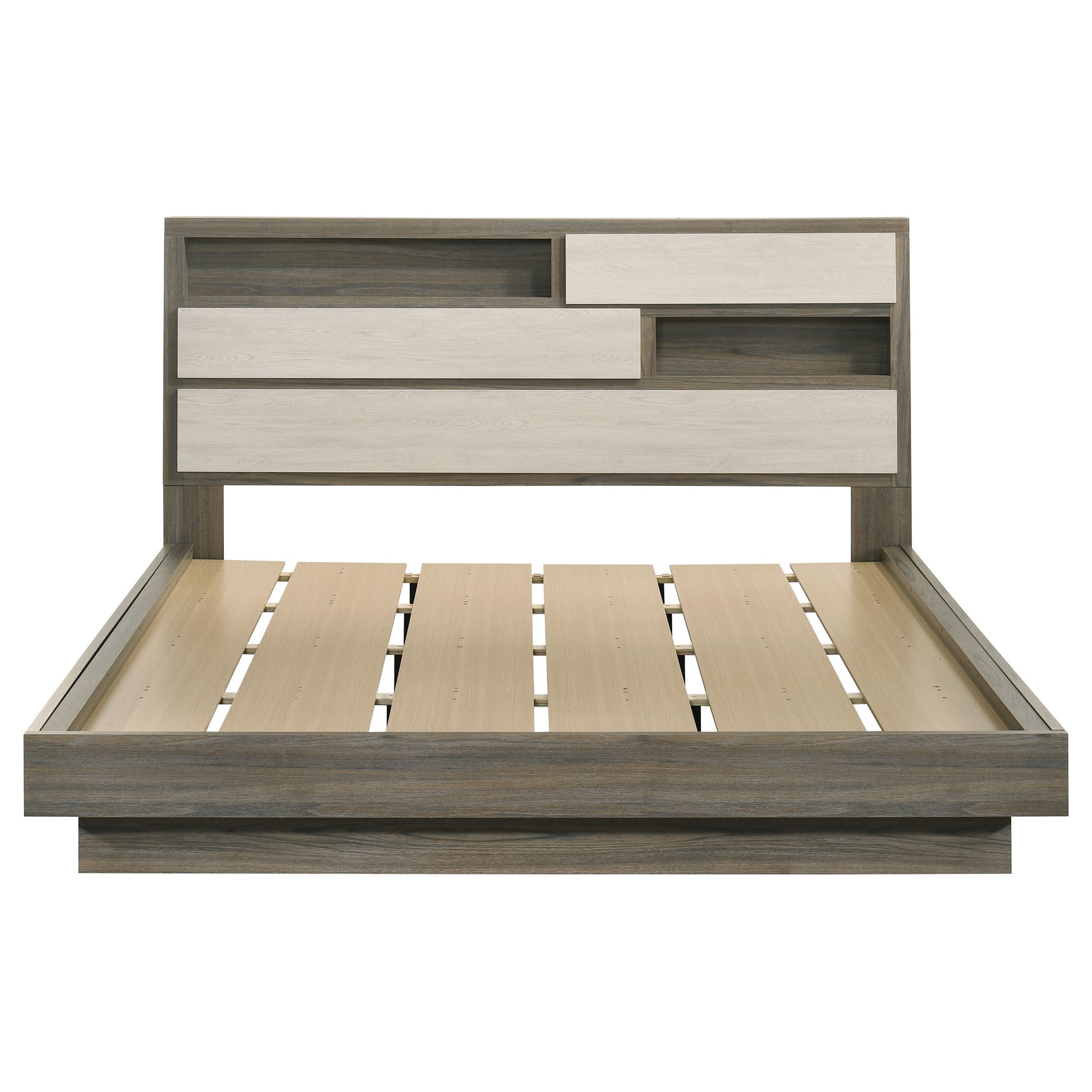 Fenwick California King Bed Bookcase Headboard Grey Oak - Tampa Furniture Outlet