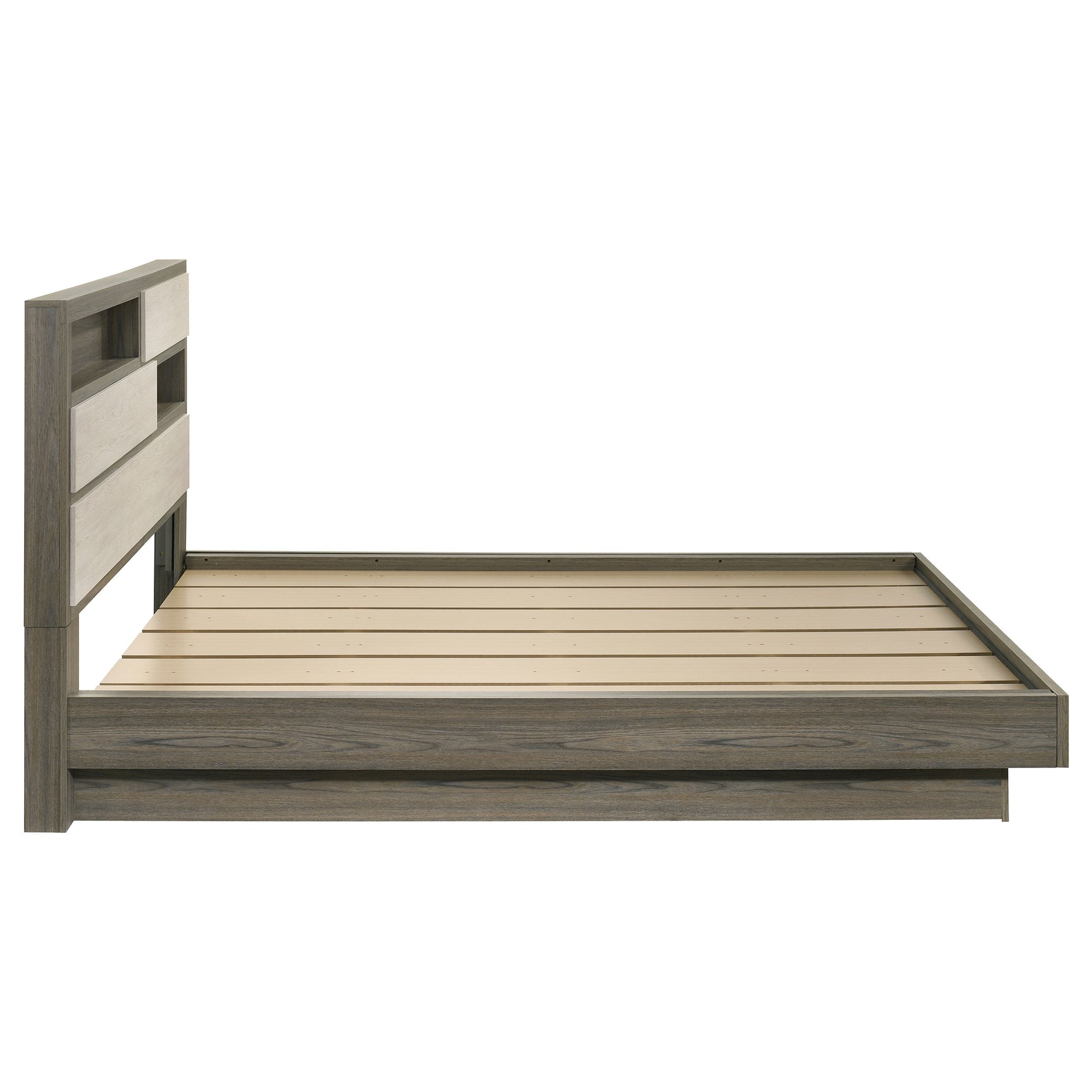 Fenwick California King Bed Bookcase Headboard Grey Oak - Tampa Furniture Outlet