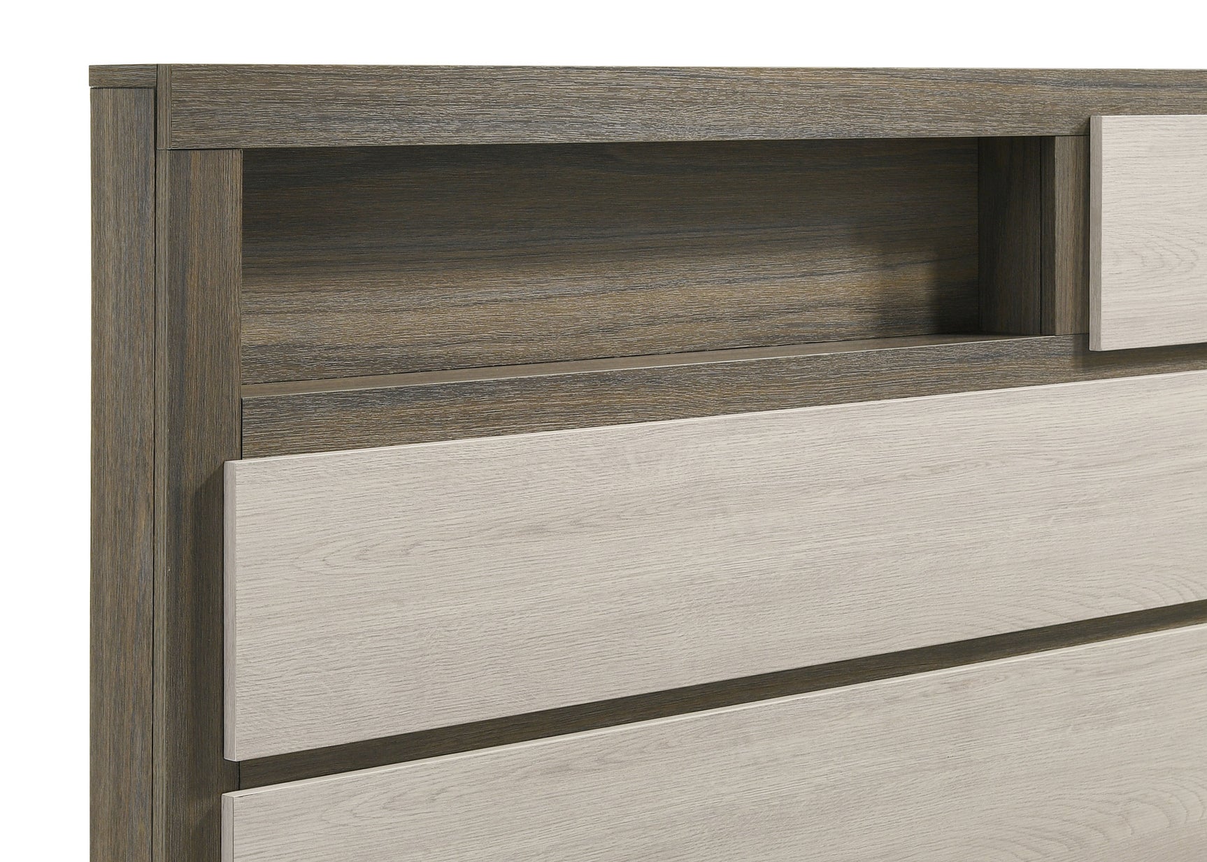Fenwick California King Bed Bookcase Headboard Grey Oak - Tampa Furniture Outlet