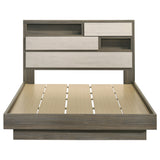 Fenwick Queen Bed Bookcase Headboard Grey Oak - Tampa Furniture Outlet