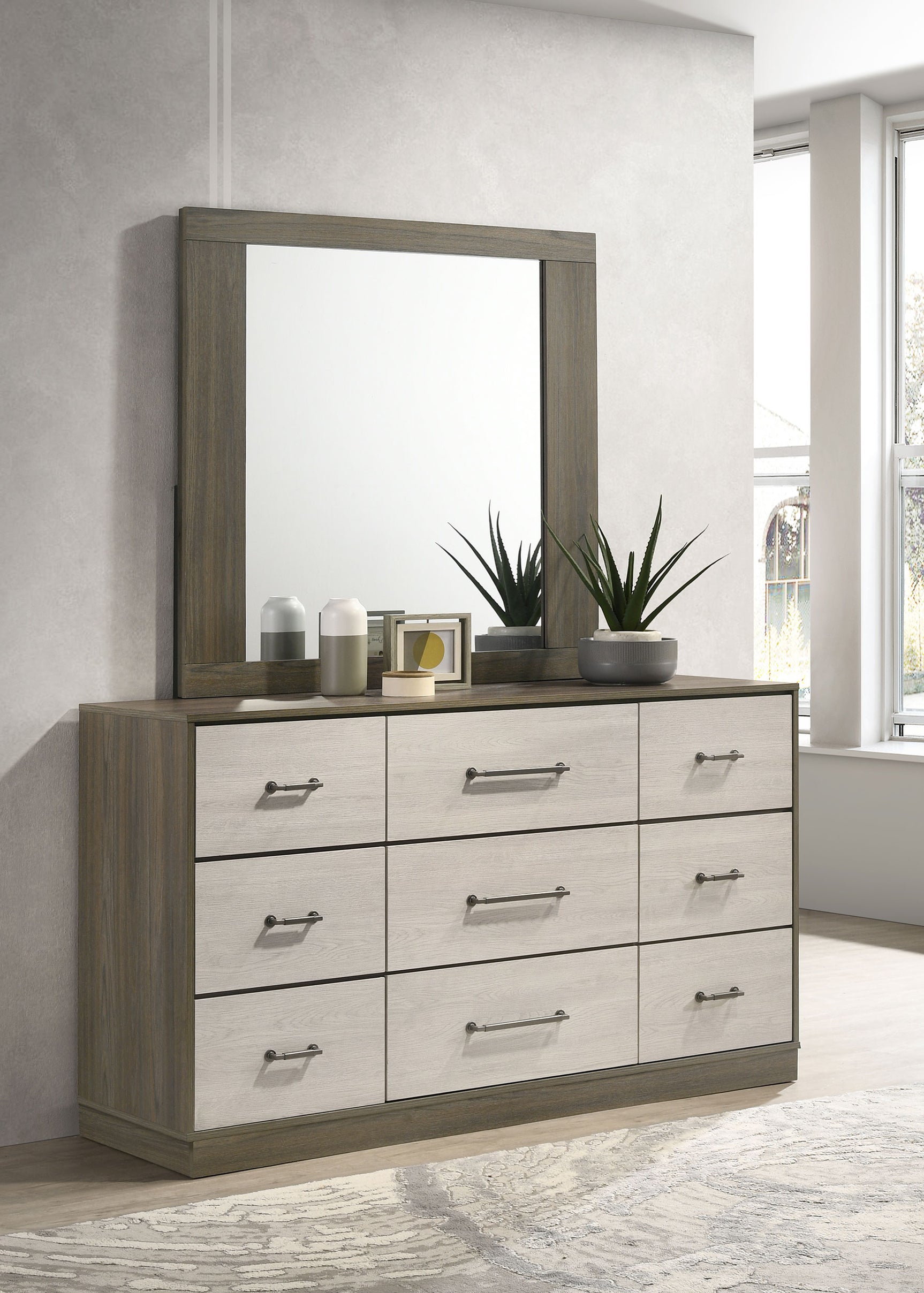 Fenwick 9-drawer Dresser with Mirror Grey Oak - Tampa Furniture Outlet