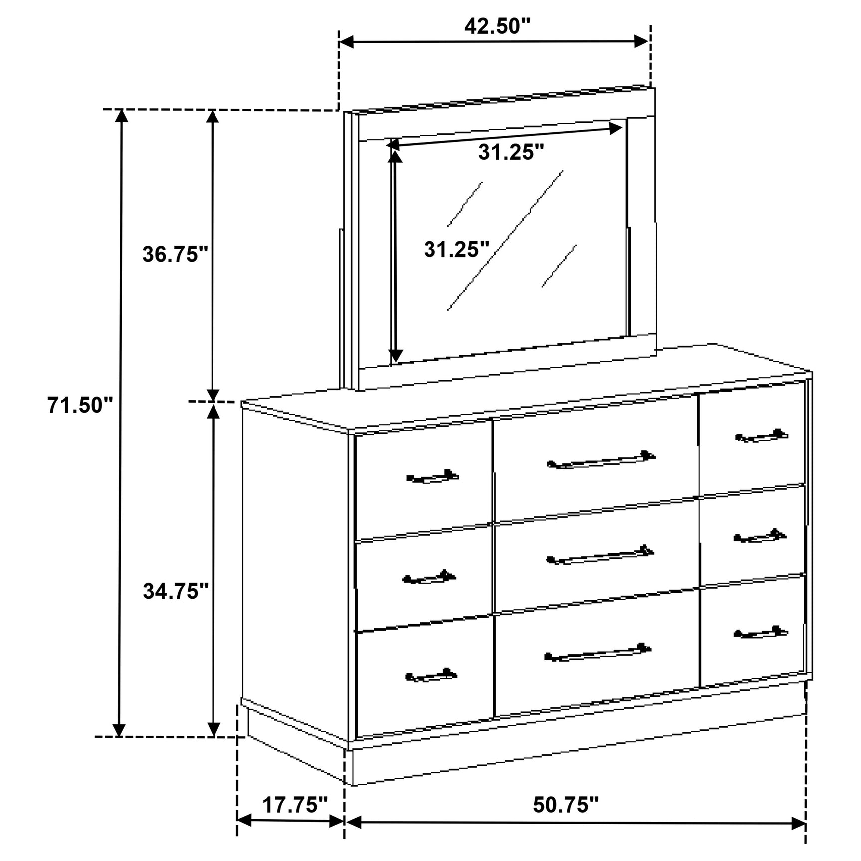 Fenwick 9-drawer Dresser with Mirror Grey Oak - Tampa Furniture Outlet