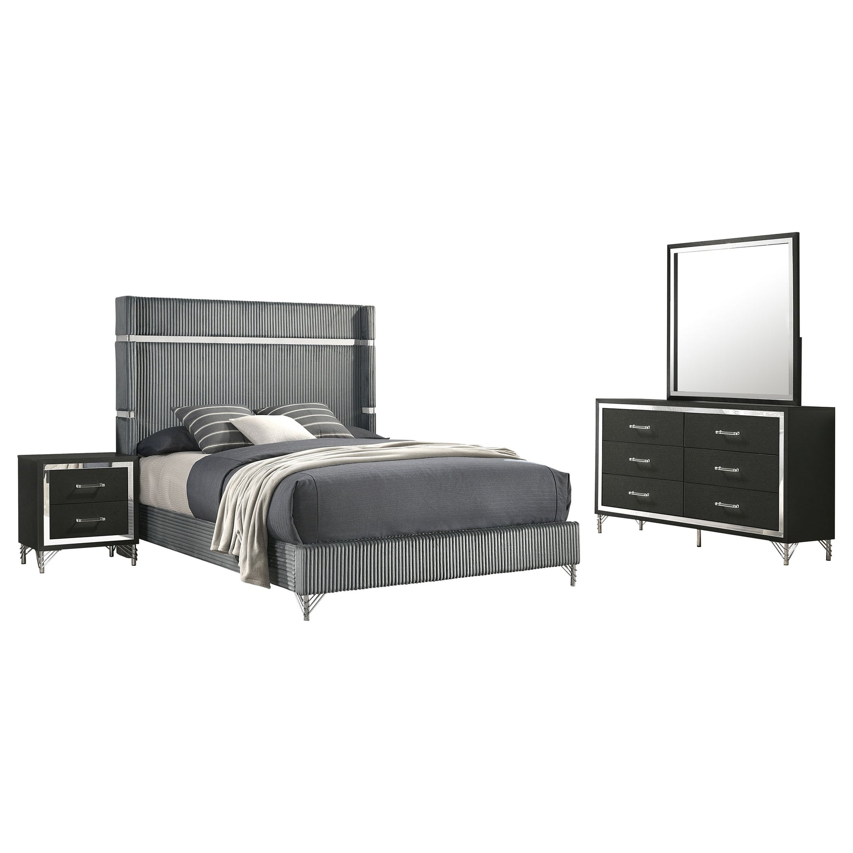 Lucia 4-piece Eastern King Bedroom Set Grey and Black - Tampa Furniture Outlet
