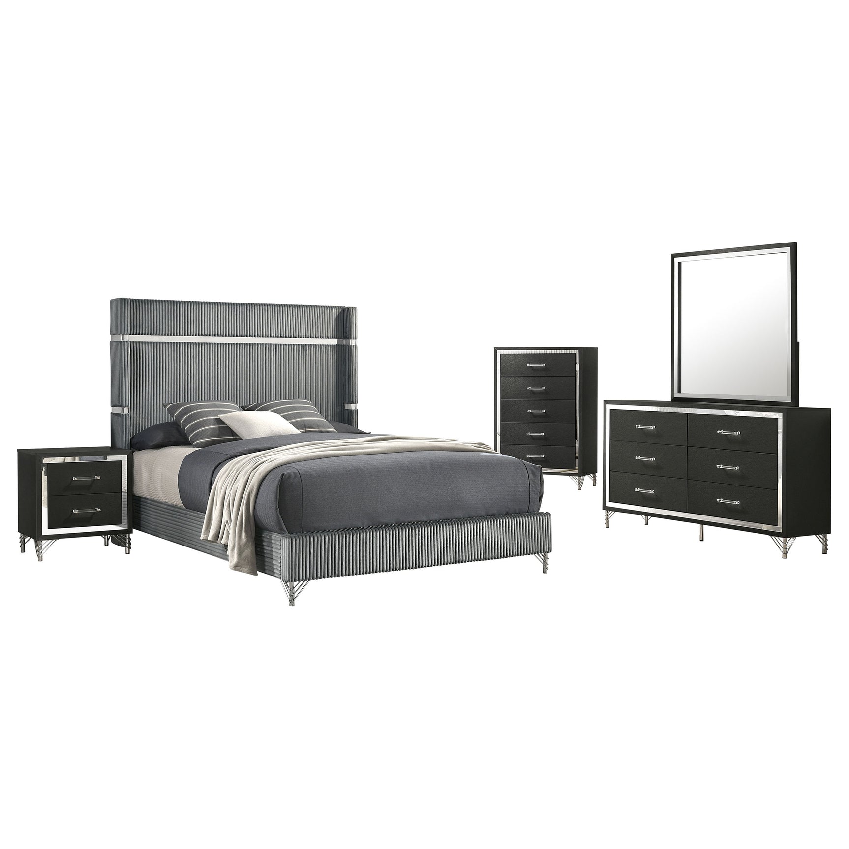 Lucia 5-piece Eastern King Bedroom Set Grey and Black - Tampa Furniture Outlet