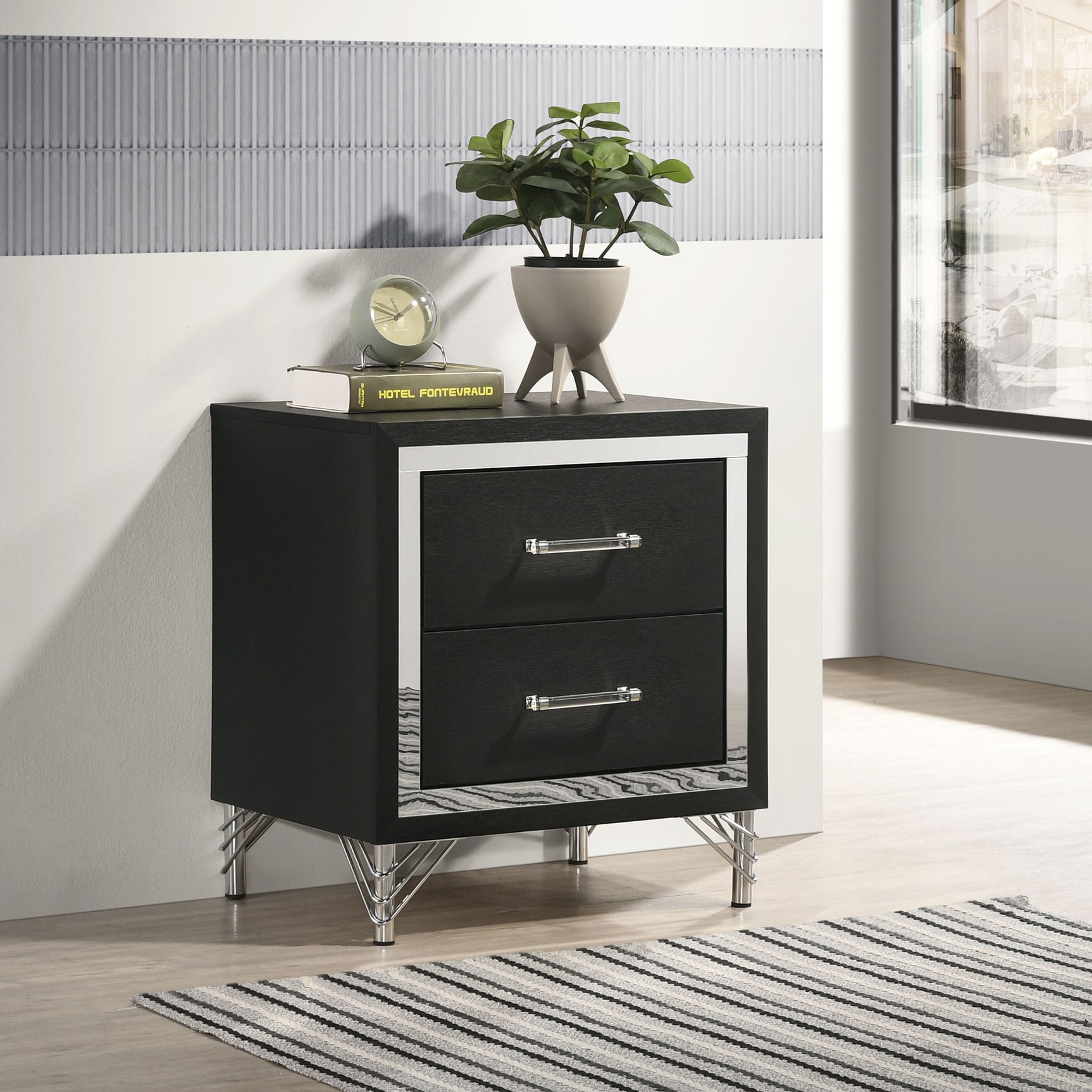 Lucia 2-drawer Nightstand Bedside Table Black - Tampa Furniture Outlet