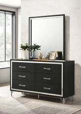 Lucia 6-drawer Dresser and Mirror Black - Tampa Furniture Outlet