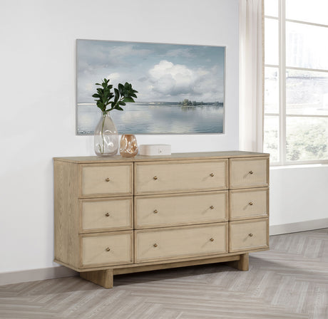 Kailani 9-drawer Dresser Cabinet Beige Oak - Tampa Furniture Outlet