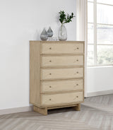 Kailani 5-drawer Bedroom Chest of Drawers Beige Oak - Tampa Furniture Outlet
