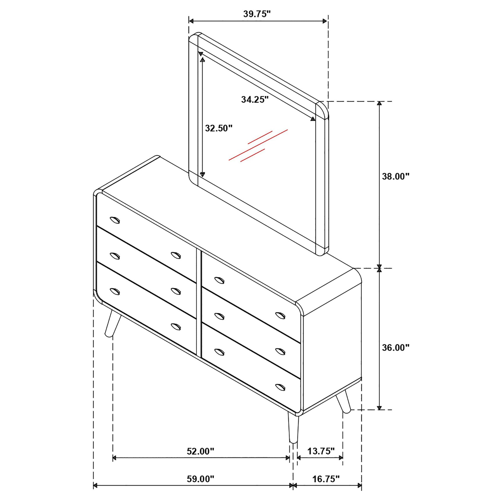 Robyn 6-drawer Bedroom Dresser and Mirror Light Ash - Tampa Furniture Outlet