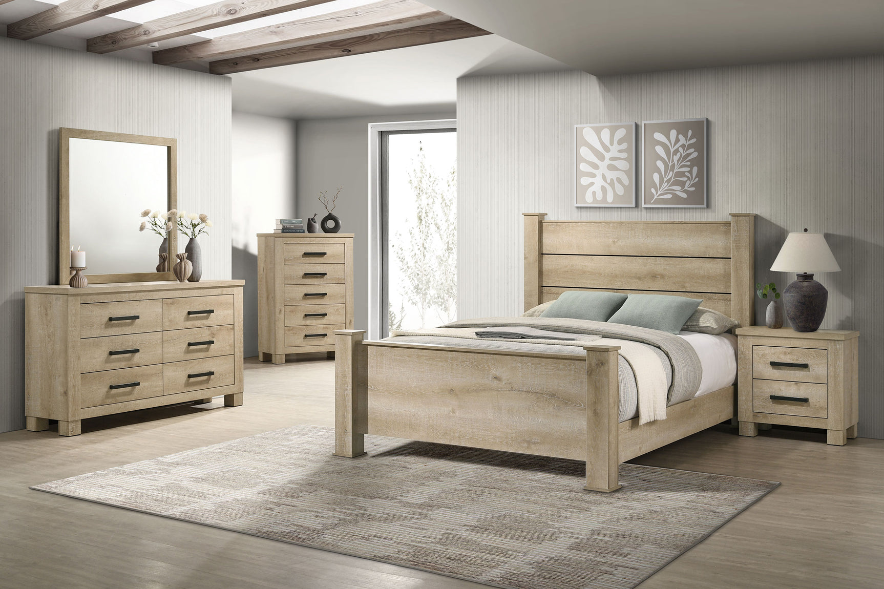 Oakglen 55-inch Queen Panel Bed Weathered Oak - Tampa Furniture Outlet