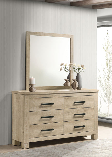 Oakglen 6-drawer Bedroom Dresser and Mirror Weathered Oak - Tampa Furniture Outlet
