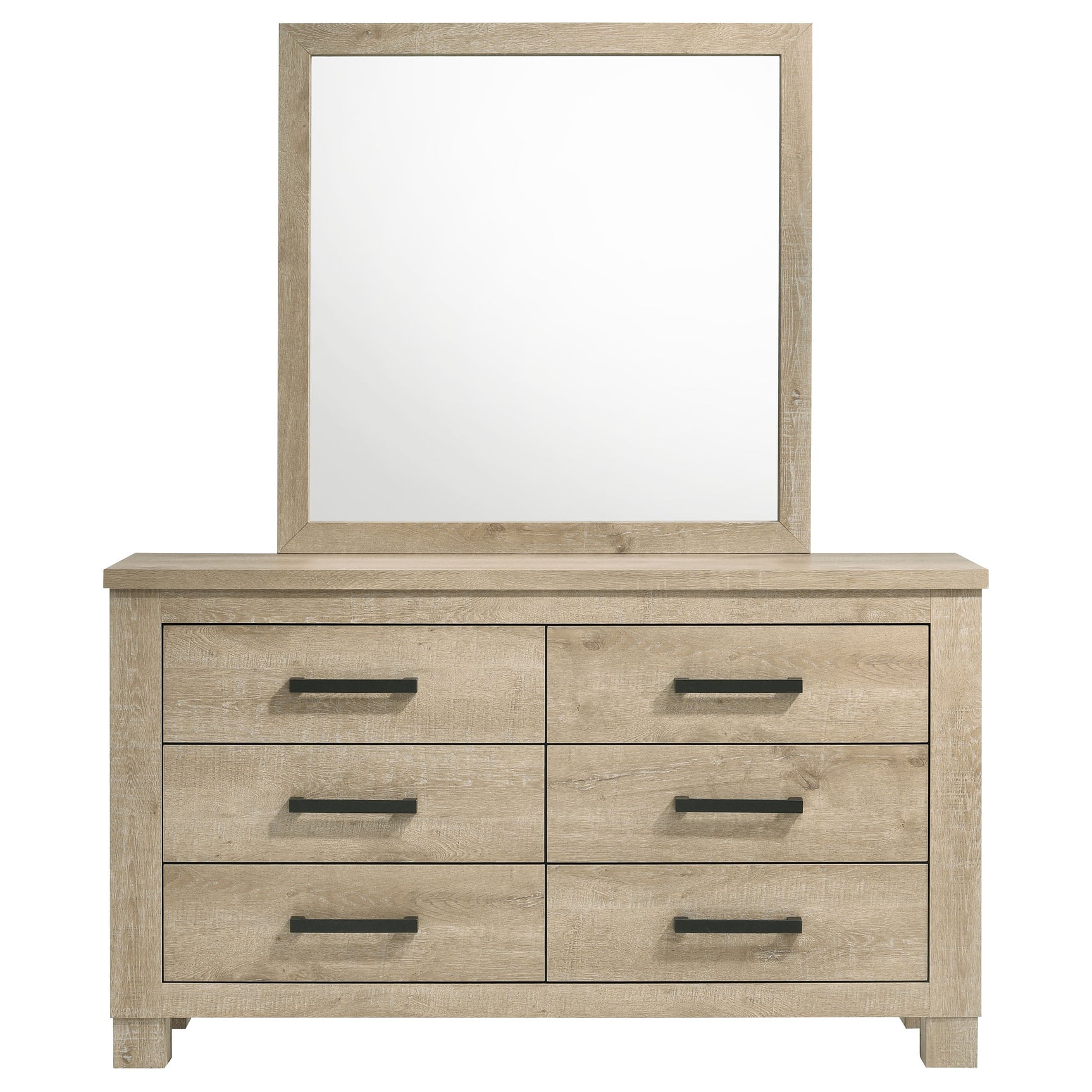 Oakglen 6-drawer Bedroom Dresser and Mirror Weathered Oak - Tampa Furniture Outlet