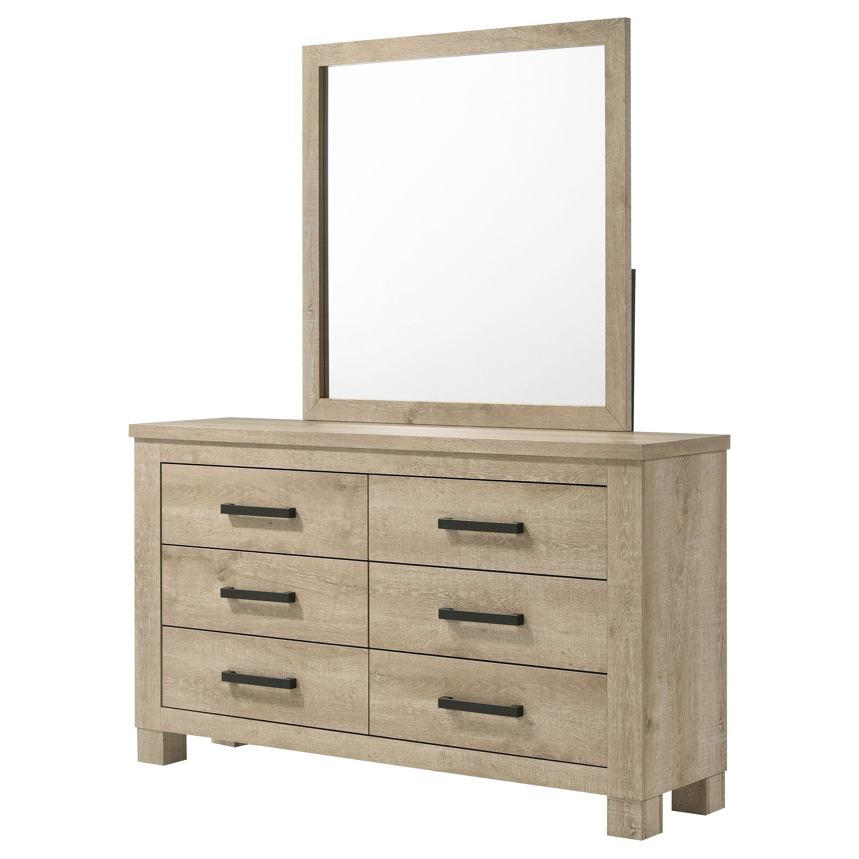 Oakglen 6-drawer Bedroom Dresser and Mirror Weathered Oak - Tampa Furniture Outlet
