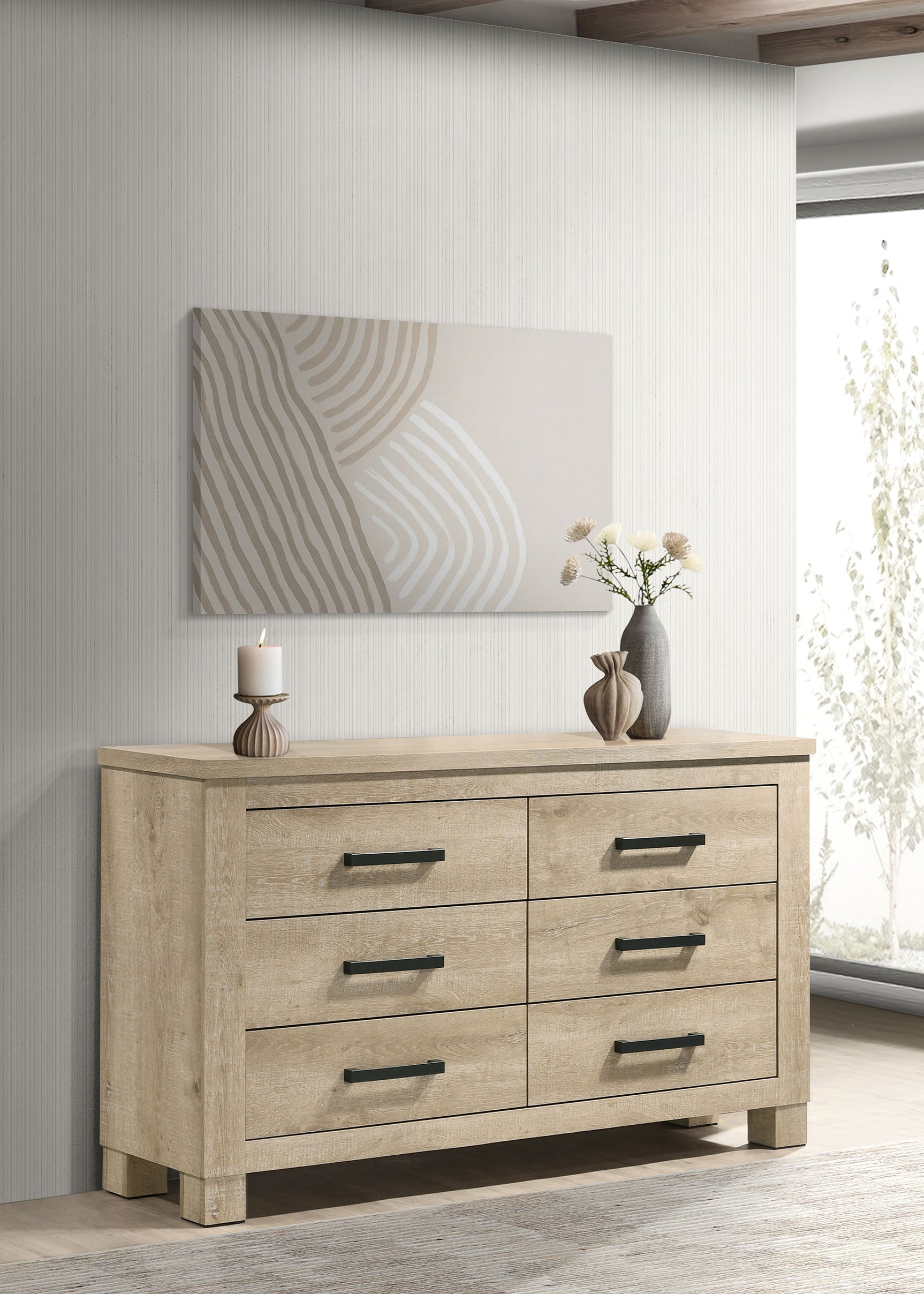 Oakglen 6-drawer Bedroom Dresser Weathered Oak - Tampa Furniture Outlet
