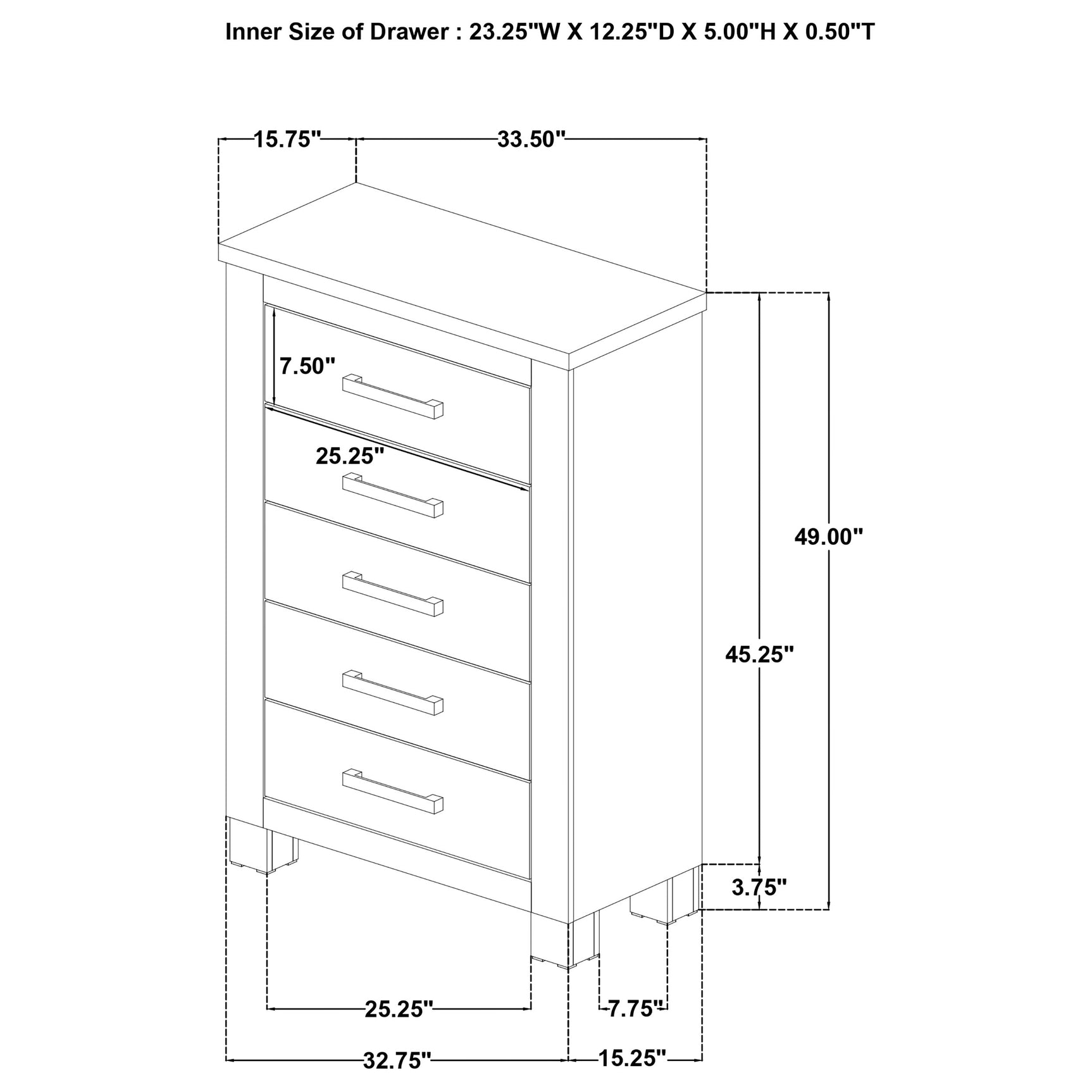Oakglen 5-drawer Bedroom Chest of Drawers Weathered Oak - Tampa Furniture Outlet