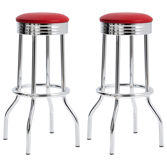Tampa Furniture Outlet - Coaster - Retro Upholstered Metal Swivel Bar Stool Red (Set of 2) - 2299R