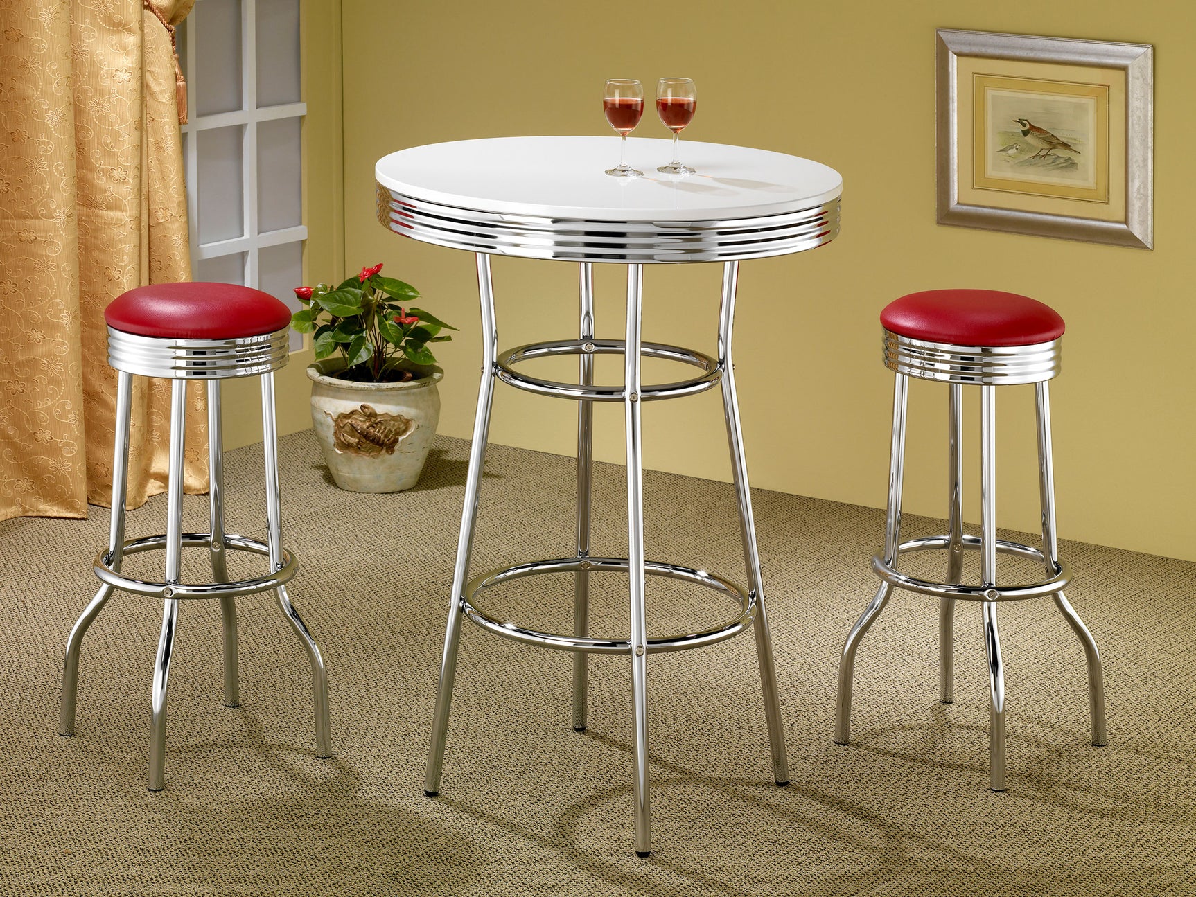 Retro Upholstered Metal Swivel Bar Stool Red (Set of 2) - Tampa Furniture Outlet