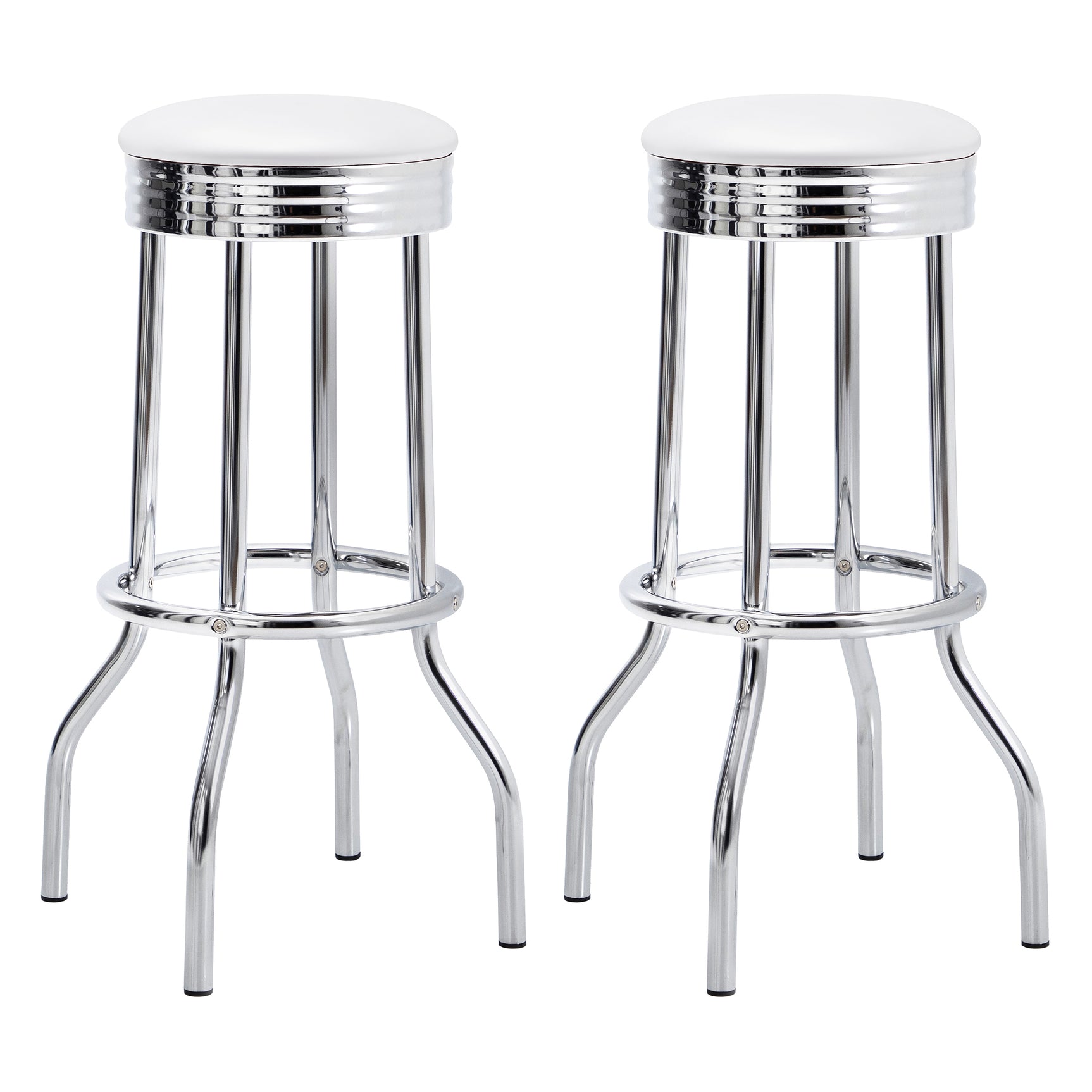 Tampa Furniture Outlet - Coaster - Retro Upholstered Metal Swivel Bar Stool White (Set of 2) - 2299W