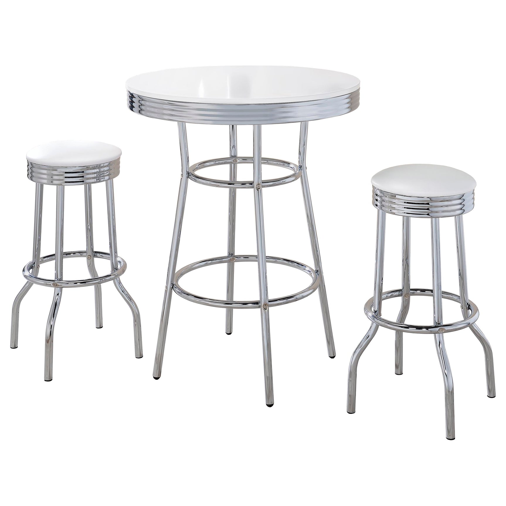 Retro 3-piece Round 1950s Bistro Pub Bar Table Set White - Tampa Furniture Outlet