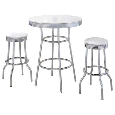 Retro 3-piece Round 1950s Bistro Pub Bar Table Set White - Tampa Furniture Outlet