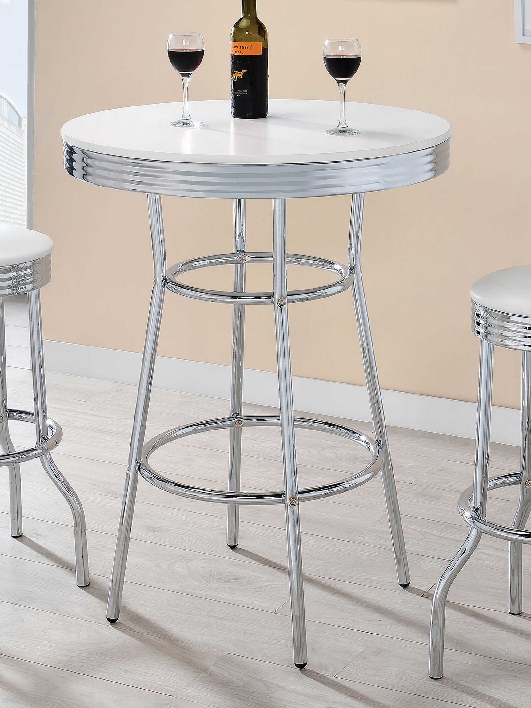 Retro Round 30-inch 1950's Bistro Pub Height Bar Table White - Tampa Furniture Outlet