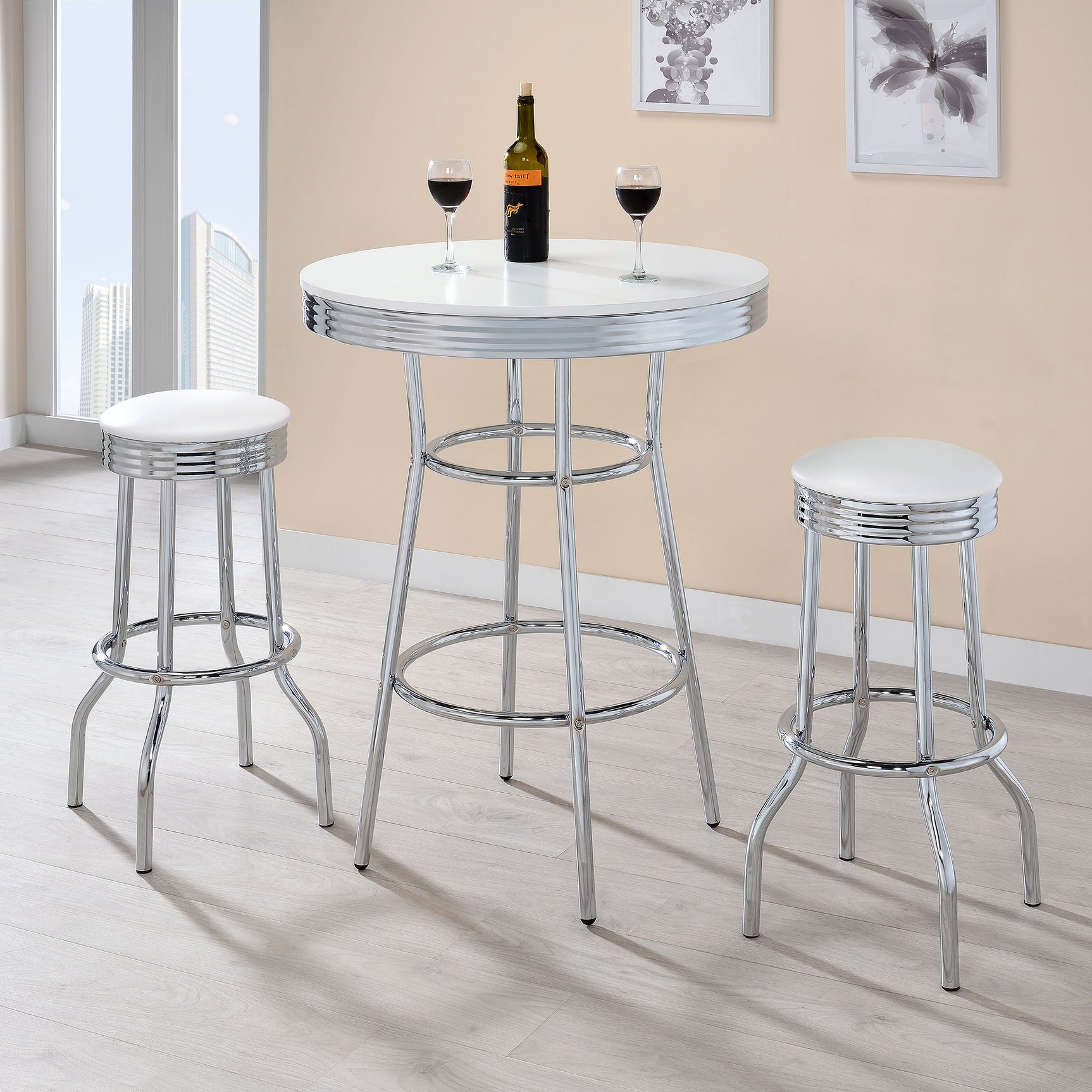 Retro Round 30-inch 1950's Bistro Pub Height Bar Table White - Tampa Furniture Outlet