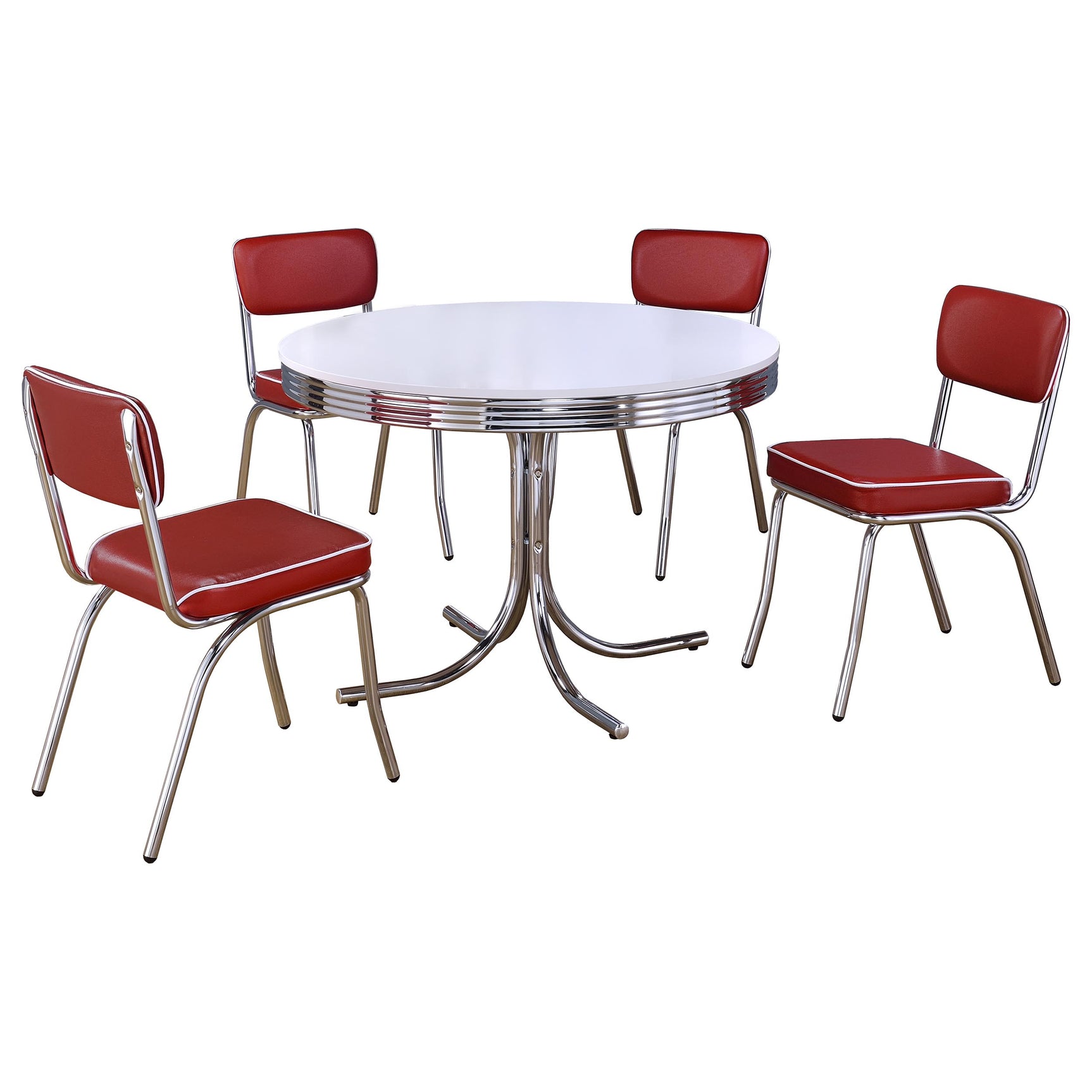 Retro 5-piece Round Dining Table Set White and Red - Tampa Furniture Outlet