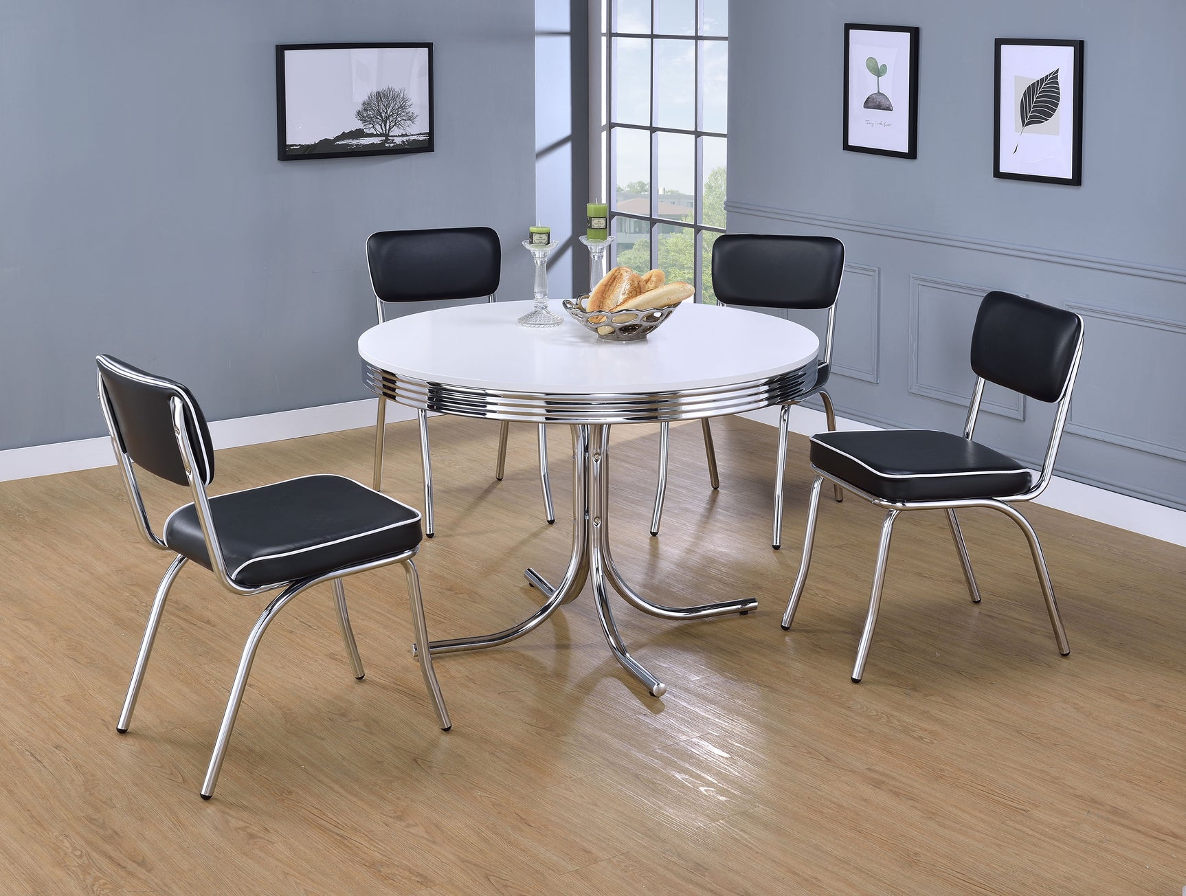 Retro Round 42-inch Wood Top Dining Table White and Chrome - Tampa Furniture Outlet