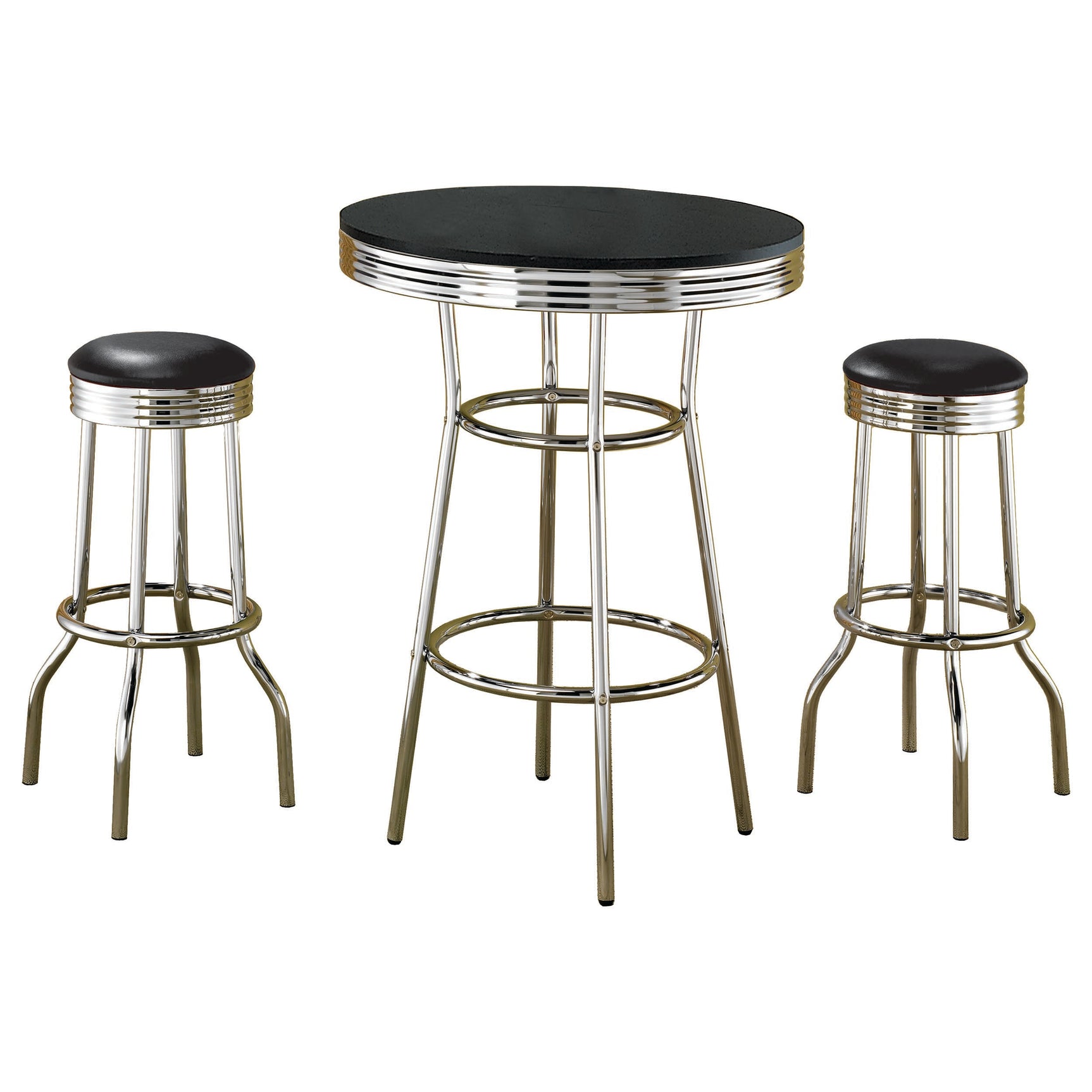 Retro 3-piece Round 1950s Bistro Pub Bar Table Set Black - Tampa Furniture Outlet