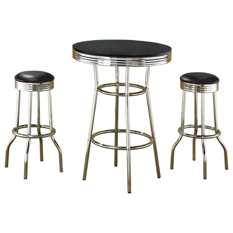 Retro 3-piece Round 1950s Bistro Pub Bar Table Set Black - Tampa Furniture Outlet