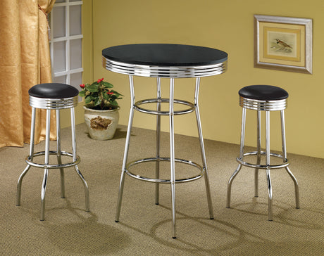 Tampa Furniture Outlet - Coaster - Retro 3-piece Round 1950s Bistro Pub Bar Table Set Black - 2405-S3