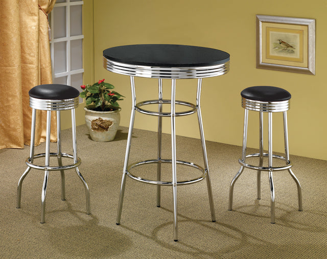 Tampa Furniture Outlet - Coaster - Retro 3-piece Round 1950s Bistro Pub Bar Table Set Black - 2405-S3