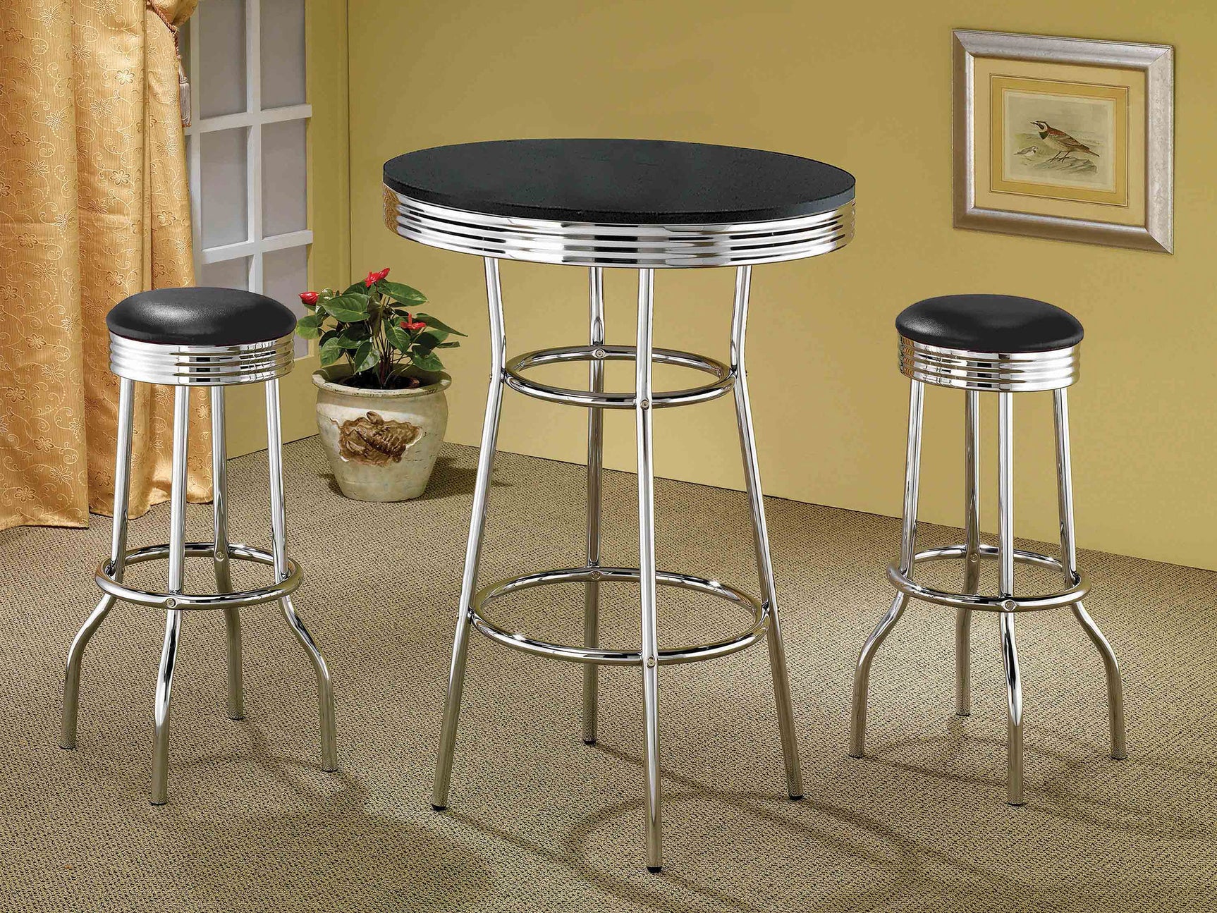 Retro Round 30-inch 1950's Bistro Pub Height Bar Table Black - Tampa Furniture Outlet