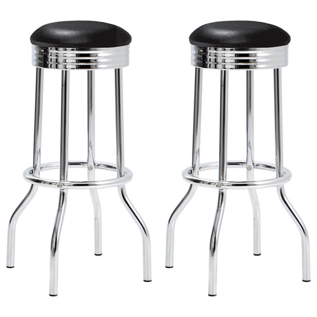 Tampa Furniture Outlet - Coaster - Retro Upholstered Metal Swivel Bar Stool Black (Set of 2) - 2408