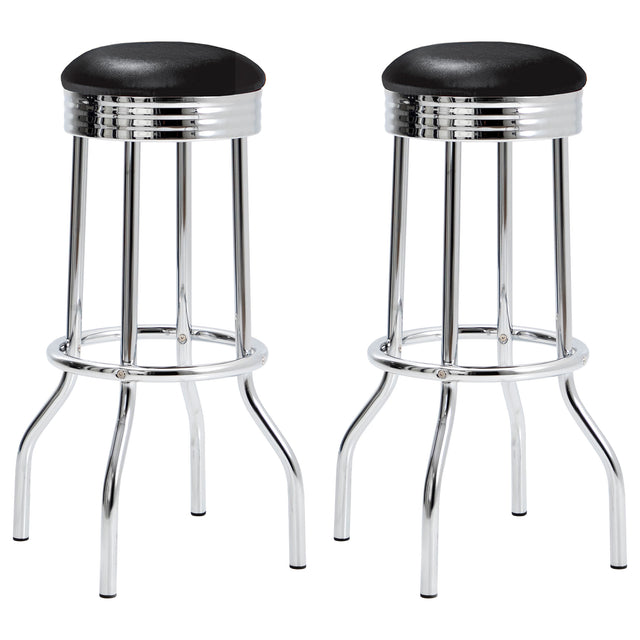 Tampa Furniture Outlet - Coaster - Retro Upholstered Metal Swivel Bar Stool Black (Set of 2) - 2408