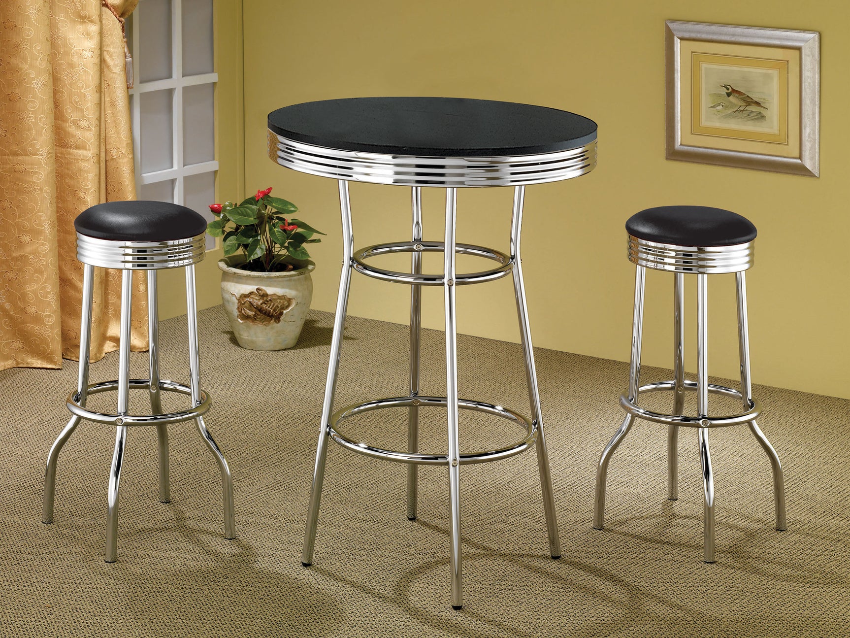 Retro Upholstered Metal Swivel Bar Stool Black (Set of 2) - Tampa Furniture Outlet